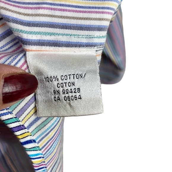 Men’s Bugatchi Uomo Flip Cuff Classic Fit Button Shirt Long Sleeves Striped Blue - Picture 9 of 12